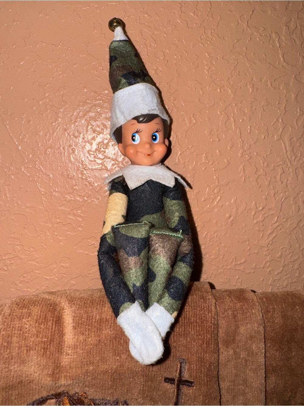Green Camo Elf on a Shelf with Bell Hat - Christmas